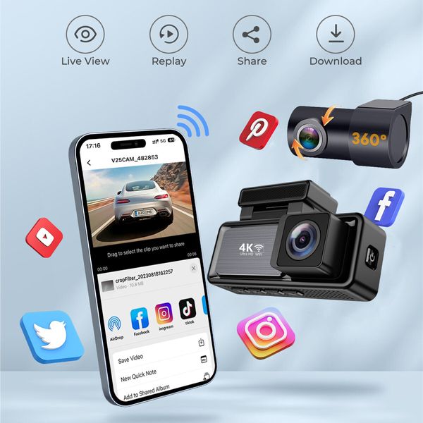 4K Utra HD Dash Cam Front and Rear with 3.2inch IPS Screen Car Video Dvr Dash Cam Built-in WiFi GPS FHD Night Vision