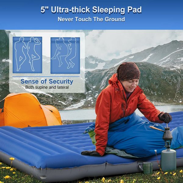 Double Sleeping Pad Camping,Self Inflating 6In Extra-Thick 2 Person Pillow Built-in Foot Pump Waterproof Inflatable Sleeping Mat,Portable Camping Pad