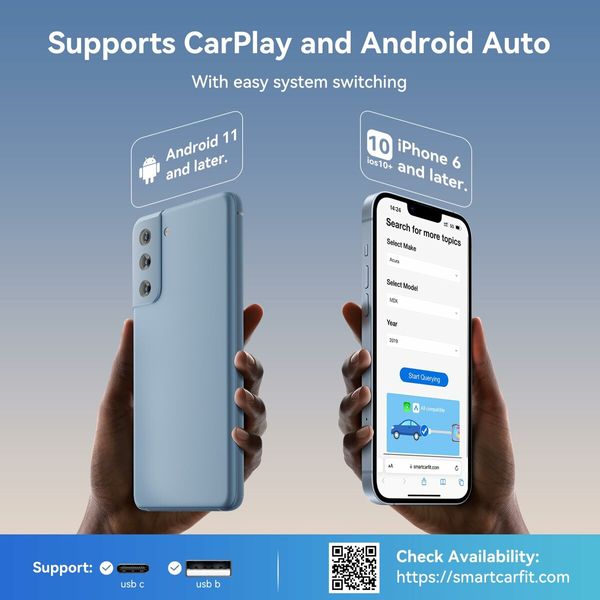 Wireless CarPlay Adapter,2 in 1 Wireless CarPlay & Android Auto Adapter Converts Factory Wired CarPlay to Wireless,Plug and Play Carplay Wireless Adapter