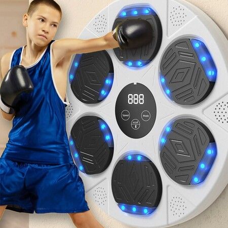 Music Boxing Machine, Boxing Machine Wall Mounted Music with Gloves, Smart Bluetooth Boxing Equipment (White)