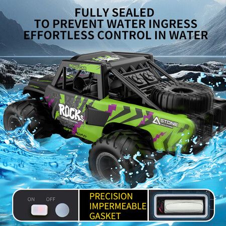 Amphibious Remote Control Off-Road Climbing Vehicle Kids Toy, 2.4GHz Truck Toys All Terrain (Green)