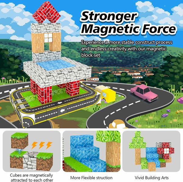 100PCS Magnetic Mine World  Building Blocks for Kids Ages 4 to 8,  STEM Sensory Toys