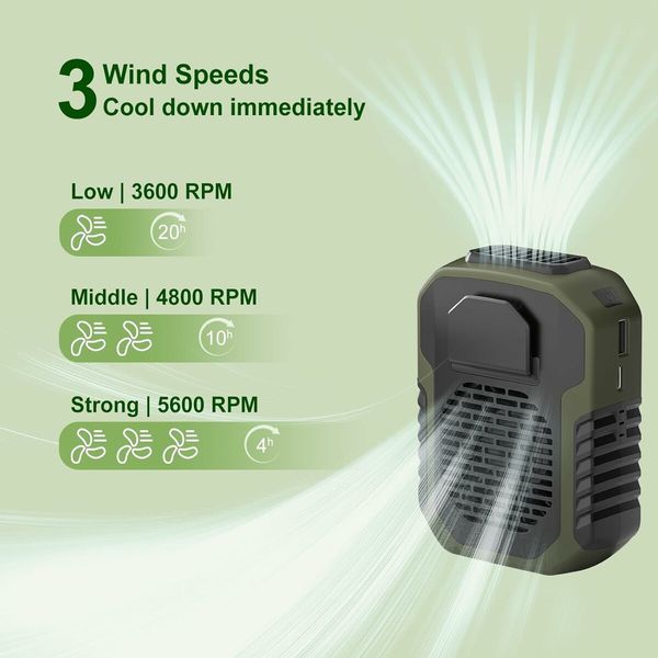 Portable Waist Fan, Rechargeable 3 speed Personal Under Shirt Clip Fan, Green