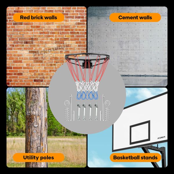 Genki Indoor Basketball Hoop Ring Rim Goal Net Outdoor Door Wall Mounted Hanging Basket Replacement Set for Standard Backboards No.7 Balls 45cm