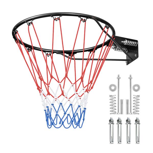 Genki Indoor Basketball Hoop Ring Rim Goal Net Outdoor Door Wall Mounted Hanging Basket Replacement Set for Standard Backboards No.7 Balls 45cm