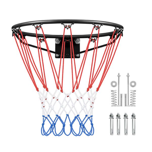 Genki Indoor Basketball Hoop Ring Rim Goal Net Outdoor Door Wall Mounted Hanging Basket Replacement Set for Standard Backboards No.7 Balls 45cm