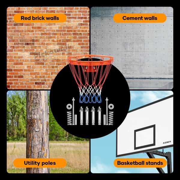 Genki Breakaway Basketball Rim Ring Hoop Goal Net 45cm Wall Mount for Standard Backboards Balls Outdoor Hanging Basket Pro Replacement