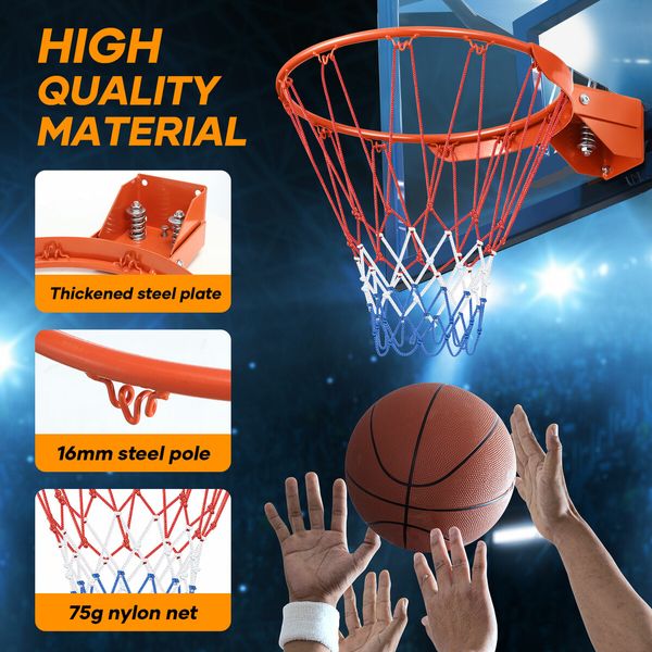 Genki Breakaway Basketball Rim Ring Hoop Goal Net 45cm Wall Mount for Standard Backboards Balls Outdoor Hanging Basket Pro Replacement