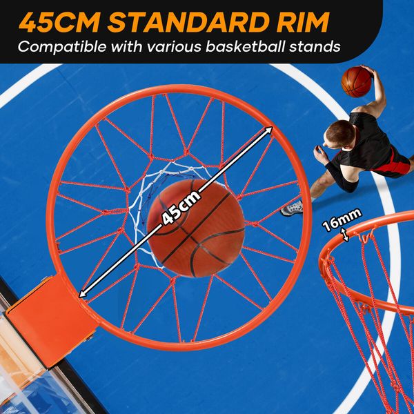 Genki Breakaway Basketball Rim Ring Hoop Goal Net 45cm Wall Mount for Standard Backboards Balls Outdoor Hanging Basket Pro Replacement