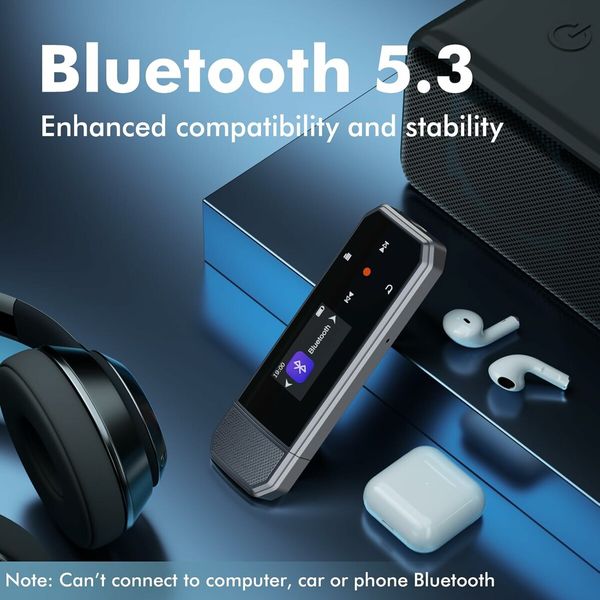 64GB Type-C USB MP3 Player with Bluetooth 5.3, Clip Portable Music Player with FM Radio, Voice Recorder, Support Mobile Phone File Transfer