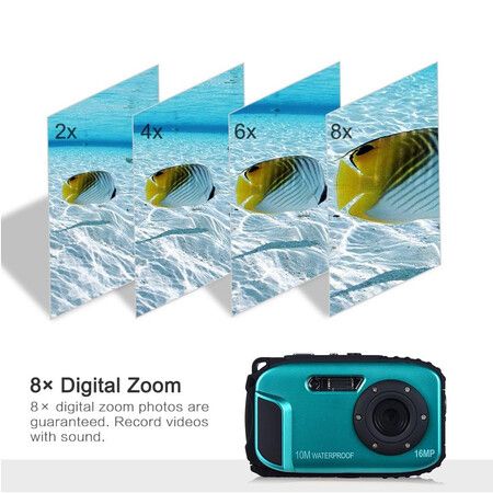 16MP 2.7 inch LCD Waterproof Digital Video Camera Mini Camcorder DV Underwater Max 10M Diving 8X Digital Zooming Face Detection, Blue