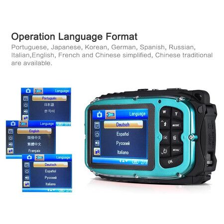 16MP 2.7 inch LCD Waterproof Digital Video Camera Mini Camcorder DV Underwater Max 10M Diving 8X Digital Zooming Face Detection, Blue