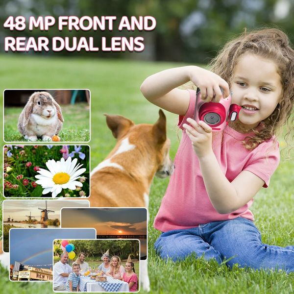 Kids Mini Camera Instant Print 48 MP Selife Digital Camera with 2.5K Video with 32 GB Card,Birthday Xmas Gift for 3-12 Year Old Girls Boys,Pink