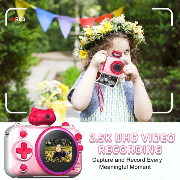 Kids Mini Camera Instant Print 48 MP Selife Digital Camera with 2.5K Video with 32 GB Card,Birthday Xmas Gift for 3-12 Year Old Girls Boys,Pink