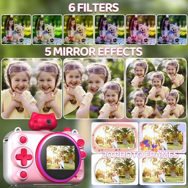 Kids Mini Camera Instant Print 48 MP Selife Digital Camera with 2.5K Video with 32 GB Card,Birthday Xmas Gift for 3-12 Year Old Girls Boys,Pink