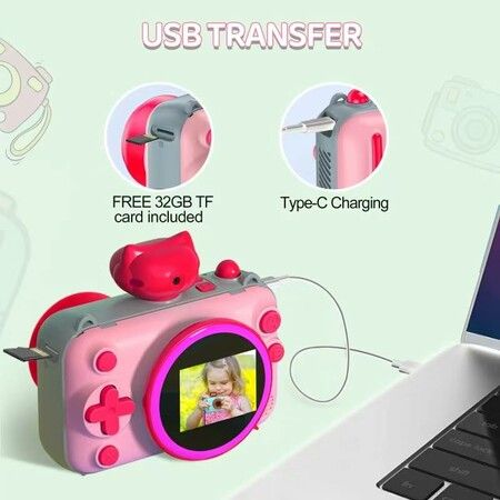 Kids Mini Camera Instant Print 48 MP Selife Digital Camera with 2.5K Video with 32 GB Card,Birthday Xmas Gift for 3-12 Year Old Girls Boys,Pink