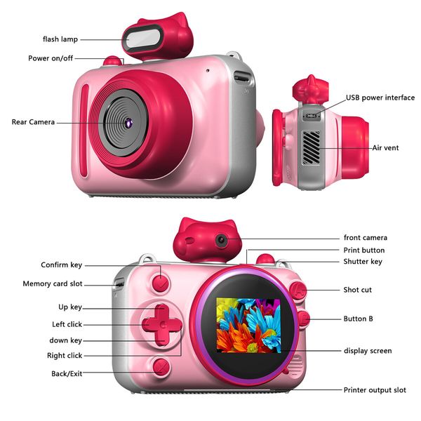 Kids Mini Camera Instant Print 48 MP Selife Digital Camera with 2.5K Video with 32 GB Card,Birthday Xmas Gift for 3-12 Year Old Girls Boys,Pink