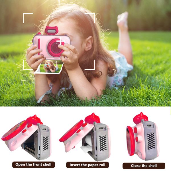 Kids Mini Camera Instant Print 48 MP Selife Digital Camera with 2.5K Video with 32 GB Card,Birthday Xmas Gift for 3-12 Year Old Girls Boys,Pink