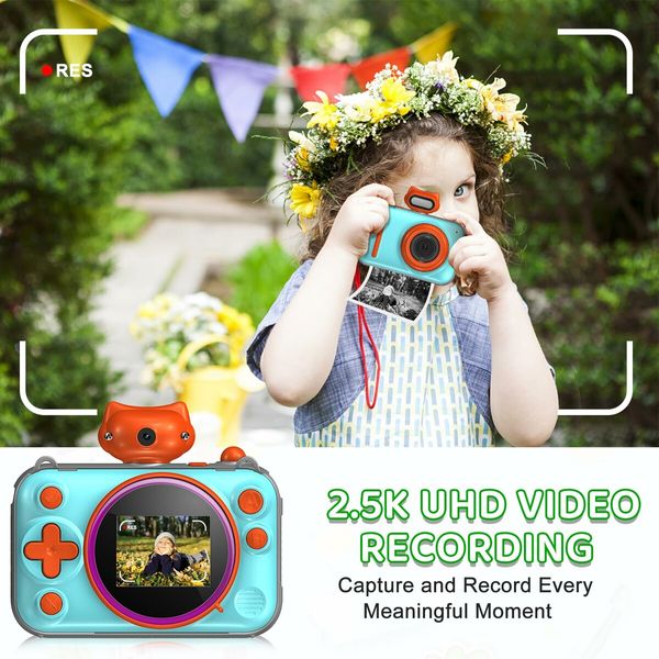 Kids Mini Camera Instant Print 48 MP Selife Digital Camera with 2.5K Video with 32 GB Card,Birthday Xmas Gift for 3-12 Year Old Girls Boys,Blue