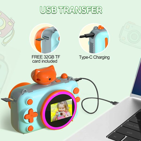 Kids Mini Camera Instant Print 48 MP Selife Digital Camera with 2.5K Video with 32 GB Card,Birthday Xmas Gift for 3-12 Year Old Girls Boys,Blue