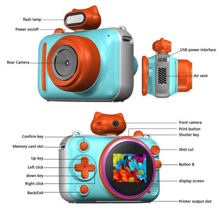 Kids Mini Camera Instant Print 48 MP Selife Digital Camera with 2.5K Video with 32 GB Card,Birthday Xmas Gift for 3-12 Year Old Girls Boys,Blue