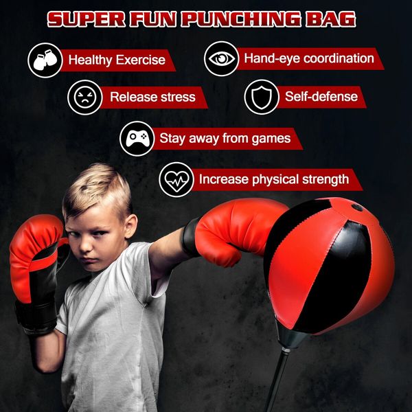 Punching Bag for Ages 3+,Boxing Bag Set Toy with Boxing Gloves,Height Adjustable Punching Bag,Sport Toy for Boys & Girls,Ideal Christmas Birthday Gift