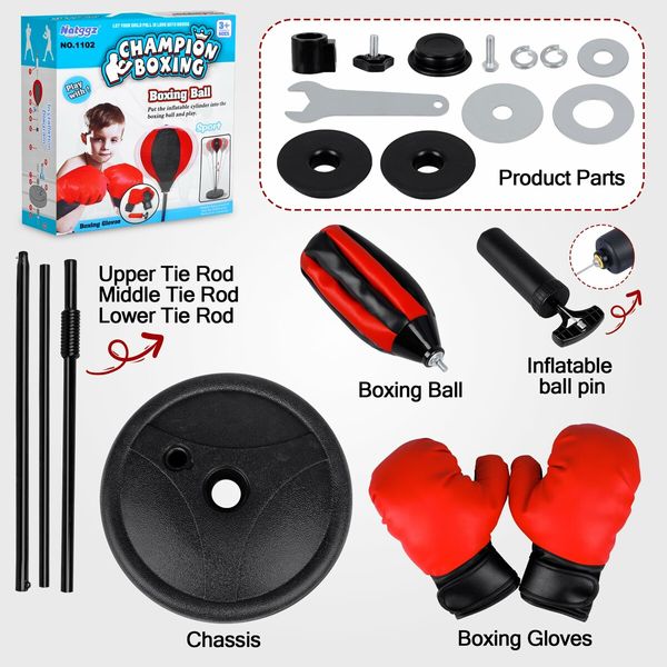 Punching Bag for Ages 3+,Boxing Bag Set Toy with Boxing Gloves,Height Adjustable Punching Bag,Sport Toy for Boys & Girls,Ideal Christmas Birthday Gift