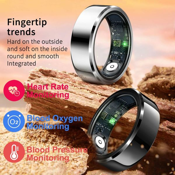 Smart Ring Waterproof Fitness Tracker Rate Monitor Sleep Recorder Activity Reminder with Charging Case,Pedometer Step Counter Calories(Black,#10)