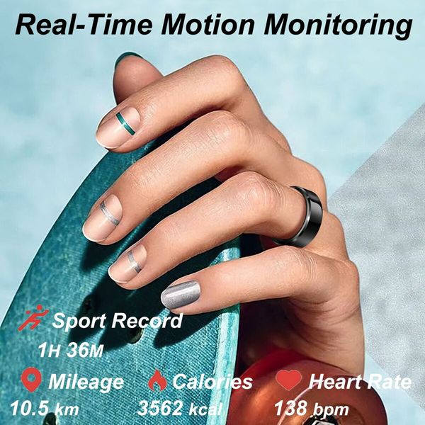 Smart Ring Waterproof Fitness Tracker Rate Monitor Sleep Recorder Activity Reminder with Charging Case,Pedometer Step Counter Calories(Black,#10)