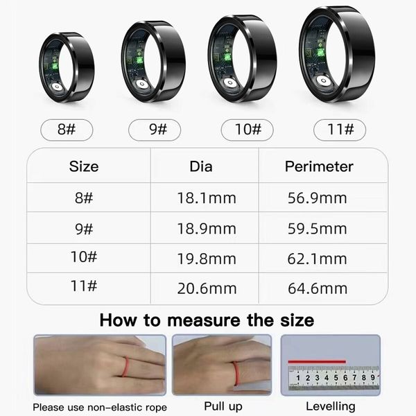 Smart Ring Waterproof Fitness Tracker Rate Monitor Sleep Recorder Activity Reminder with Charging Case,Pedometer Step Counter Calories(Black,#10)