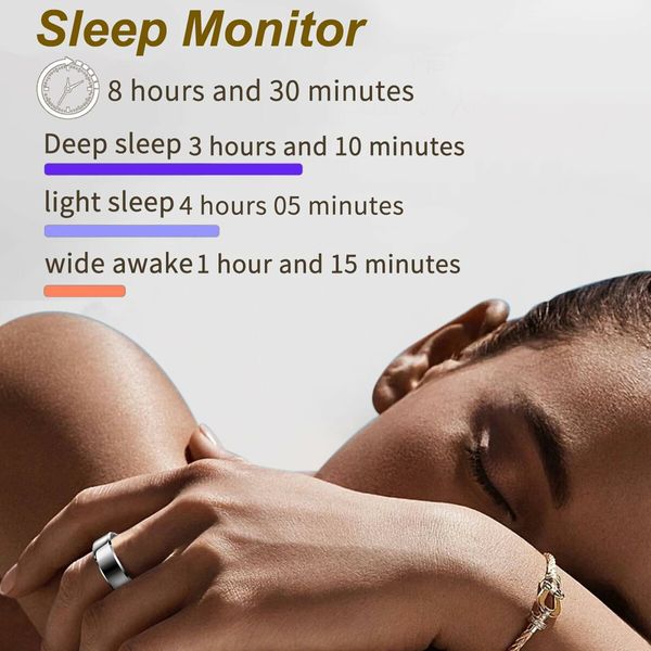 Smart Ring Waterproof Fitness Tracker Rate Monitor Sleep Recorder Activity Reminder with Charging Case,Pedometer Step Counter Calories(Silver,#9)