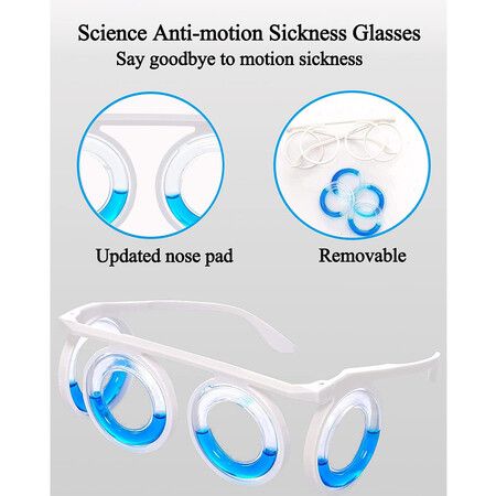 Motion Sickness Glasses, Liquid Design No Lenses Lightweight Anti Motion Sickness Glasses for Traveling by Car, Airplane or Sea