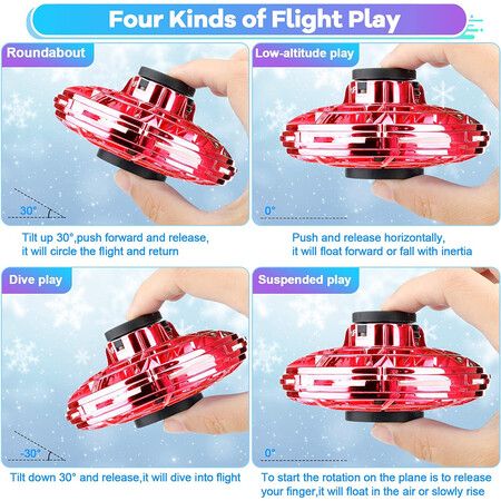 Flying Spinner Mini Drone, Hand Controlled Drone Flying Toy, Christmas Birthday Party Gifts for Girls Boys, Red