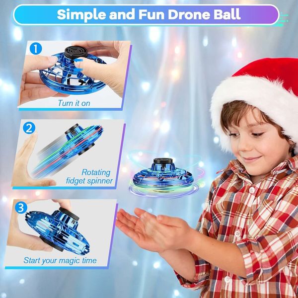 Flying Spinner Mini Drone, Hand Controlled Drone Flying Toy, Christmas Birthday Party Gifts for Girls Boys, Blue