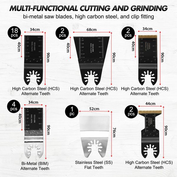 Oscillating Multi Tool Saw Blades Set 35 PCS Steel for Wood Plastic Metal Cutter Grinder Fit Fein Multimaster Dewalt Ryobi Porter Rockwell Hitachi