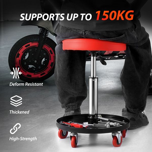 Swivel Work Stool Chair with Wheels Mechanic Tool Tray Height Adjustable Pneumatic Roller Seat for Car Repair Shop Salon Barber Bar Drafting Spa