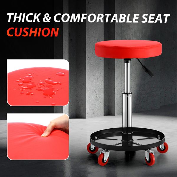 Swivel Work Stool Chair with Wheels Mechanic Tool Tray Height Adjustable Pneumatic Roller Seat for Car Repair Shop Salon Barber Bar Drafting Spa