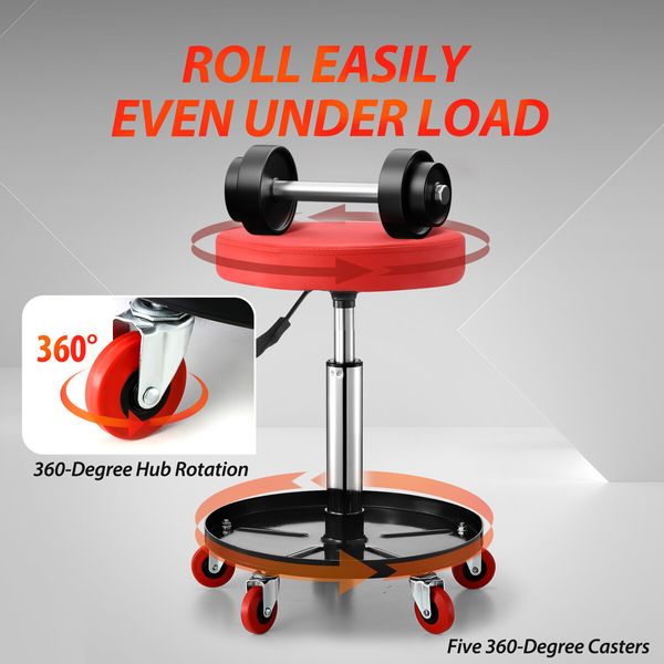 Swivel Work Stool Chair with Wheels Mechanic Tool Tray Height Adjustable Pneumatic Roller Seat for Car Repair Shop Salon Barber Bar Drafting Spa