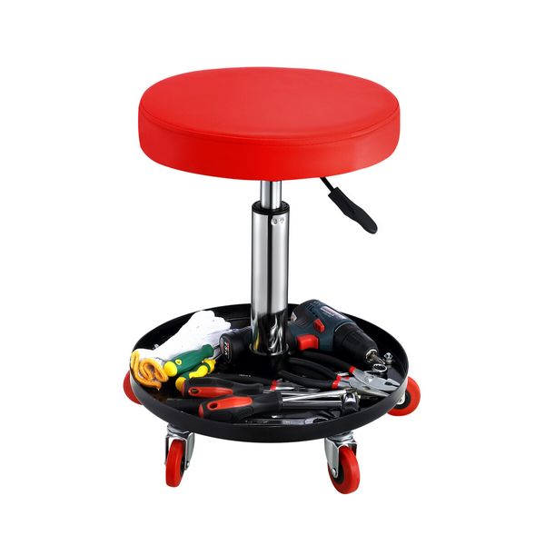 Swivel Work Stool Chair with Wheels Mechanic Tool Tray Height Adjustable Pneumatic Roller Seat for Car Repair Shop Salon Barber Bar Drafting Spa