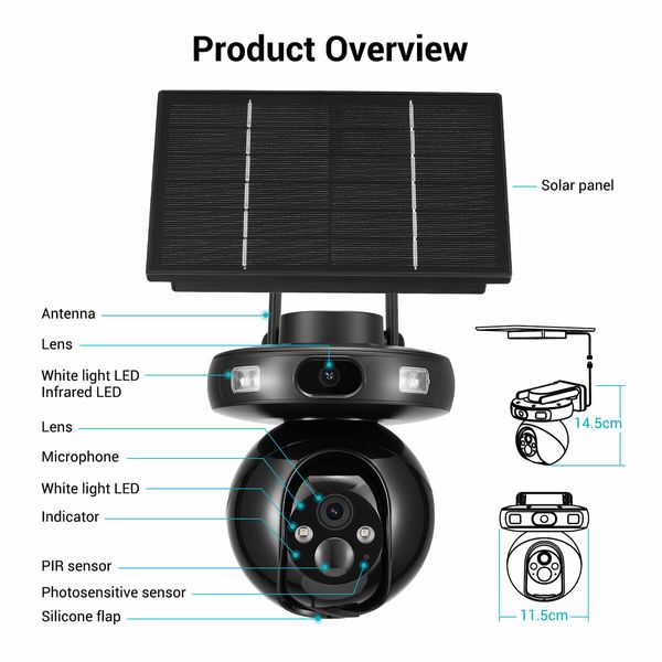 4G Home Security Camera Solar Powered Wireless CCTV Outdoor House Surveillance LTE Cellular Spy System with Dual Lens 4MP PTZ Motion Sensor Batteries