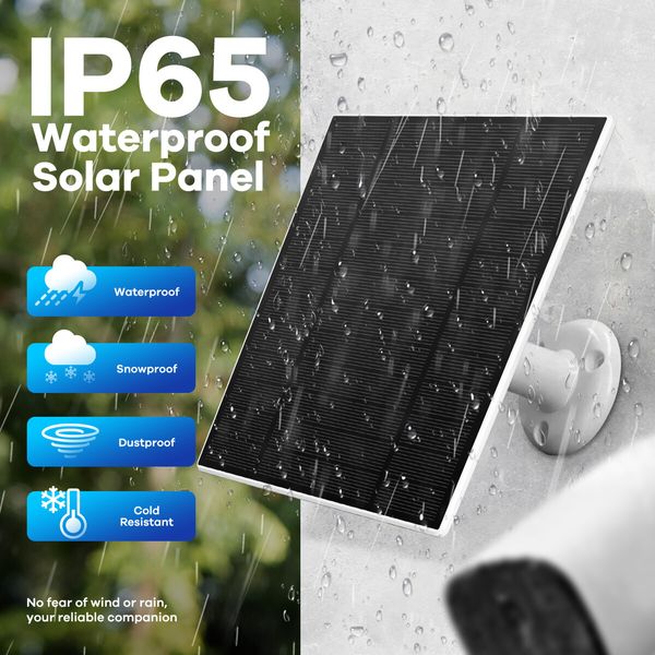 Solar Panel for Security Camera CCTV Surveillance System with Rechargeable Battery IP65 Waterproof 3m Cable Adjustable Bracket Micro USB-C Ports 10W