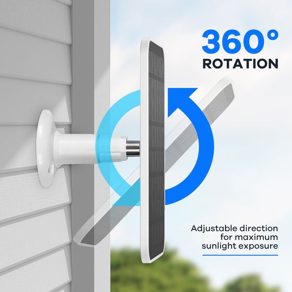 Solar Panel for Security Camera CCTV Surveillance System with Rechargeable Battery IP65 Waterproof 3m Cable Adjustable Bracket Micro USB-C Ports 10W