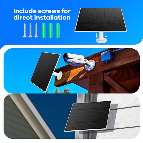 Solar Panel for Security Camera CCTV Surveillance System with Rechargeable Battery IP65 Waterproof 3m Cable Adjustable Bracket Micro USB-C Ports 10W