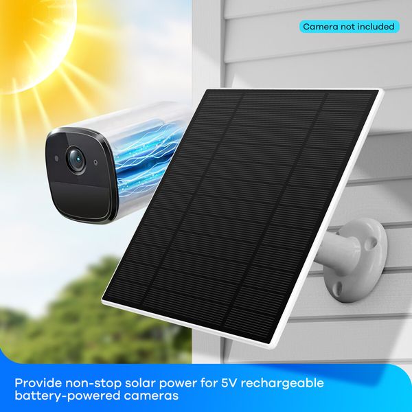 Solar Panel for Security Camera CCTV Surveillance System with Rechargeable Battery IP65 Waterproof 3m Cable Adjustable Bracket Micro USB-C Ports 10W