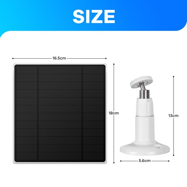 Solar Panel for Security Camera CCTV Surveillance System with Rechargeable Battery IP65 Waterproof 3m Cable Adjustable Bracket Micro USB-C Ports 10W