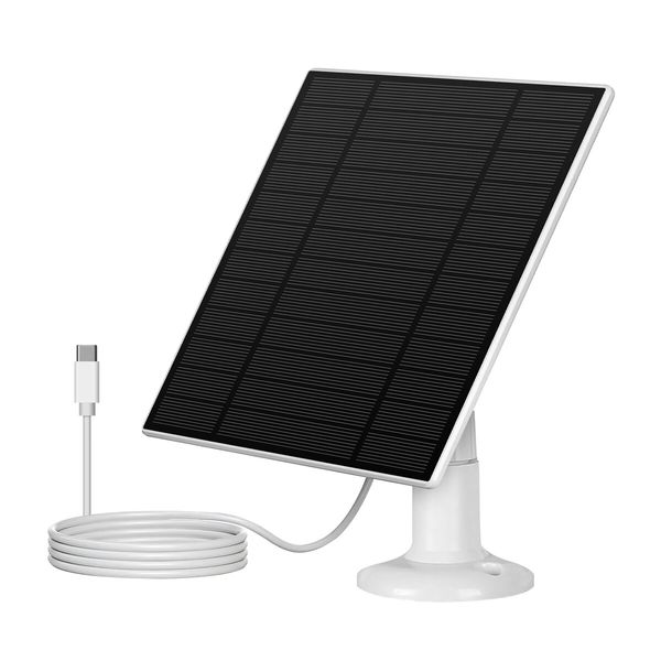 Solar Panel for Security Camera CCTV Surveillance System with Rechargeable Battery IP65 Waterproof 3m Cable Adjustable Bracket Micro USB-C Ports 10W