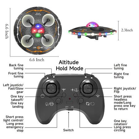 UFO Drone for Kids and Beginners RC Plane with Light, Remote Control Airplane Quadcopter Helicopter with Auto Hovering, for Boys and Girl Age 3 Up