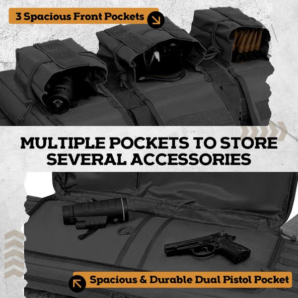 Tactical Dual Rifle Bag Long Gun Shotgun Case Carry Backpack for Military Range Hunting Shooting Gear Carbine Pistol Firearm Store Transport 118cm 46inch