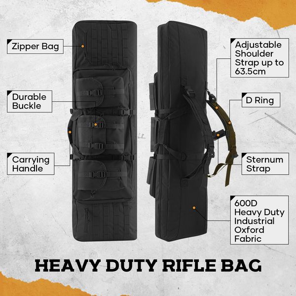 Tactical Dual Rifle Bag Long Gun Shotgun Case Carry Backpack for Military Range Hunting Shooting Gear Carbine Pistol Firearm Store Transport 118cm 46inch