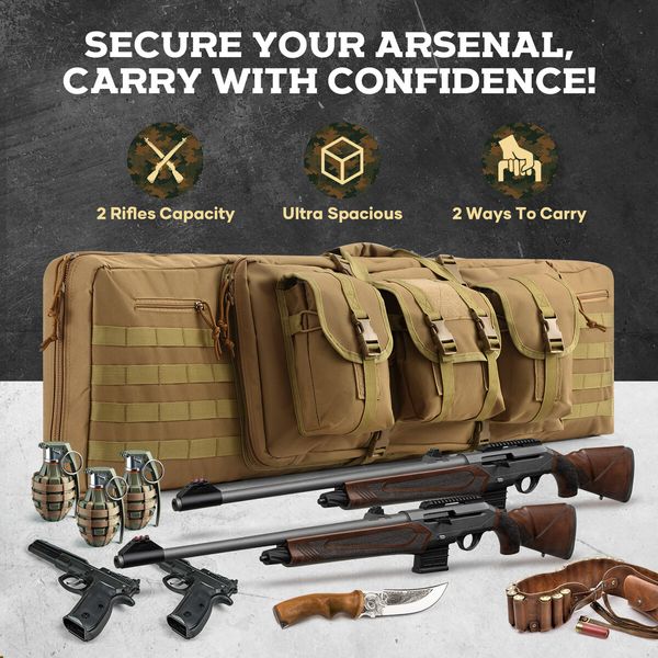 118cm Tactical Rifle Bag Long Gun Shotgun Case Backpack for 2 Rifles Pistols Carbine Military Range Hunting Shooting Gear Firearm Store Transport 46inch